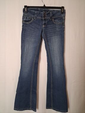 Amethyst Size 3 Blue Denim Bootcut Jeans with Contrast Stitching & Button Fly St